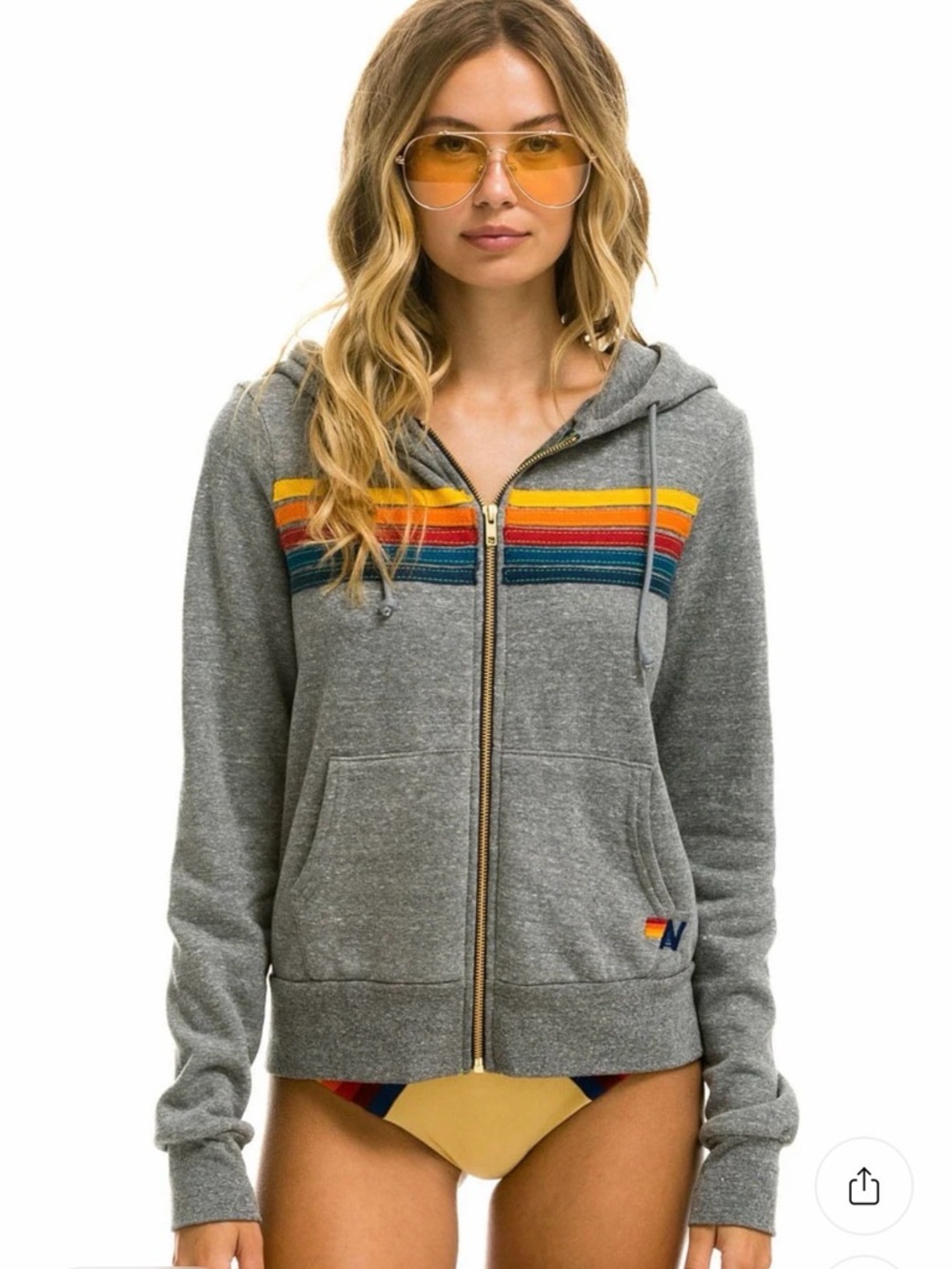 AVIATOR NATION 5 STRIPED HOODIE -GREY NWT
